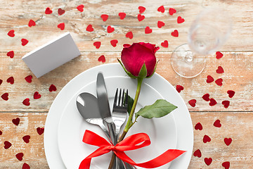 Image showing close up of table setting for valentines day