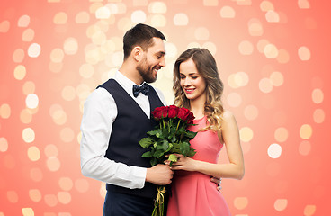 Image showing couple with bunch of flowers on valentines day