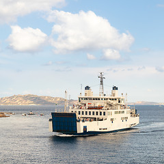 Image showing Ferry boat ship sailing between Palau and La Maddalena town, Sardinia, Italy.