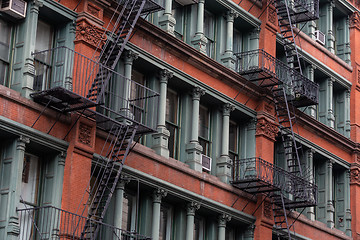 Image showing A fire escape of an apartment building in New York city