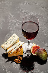 Image showing Wine, Cheese And Fig