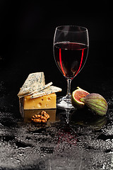 Image showing Wine, Cheese And Fig