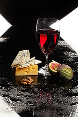 Image showing Wine, Cheese And Fig