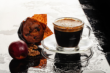 Image showing Coffee, Muffin And Peach