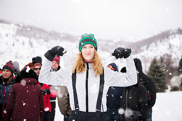 Image showing portrait of young woman in beautiful winter landscape