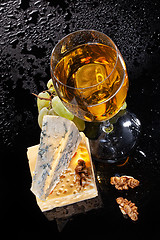 Image showing Cheese, Grape And Wine