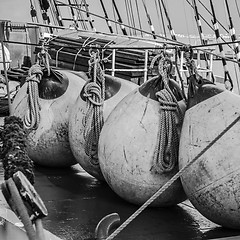 Image showing Buoys on the deck of a sailboat, close-up 