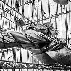 Image showing Mast historic sailing ship, close-up