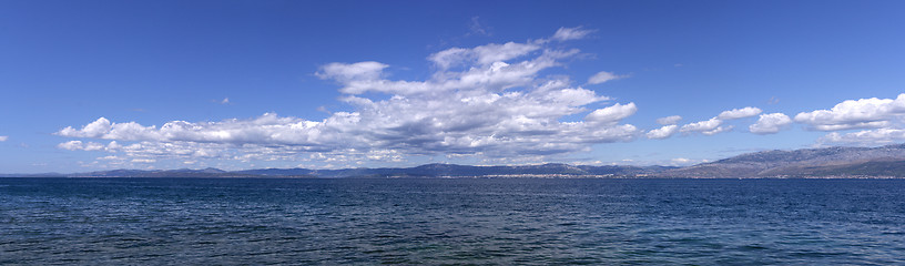 Image showing Panorama sky with clouds and water of sea