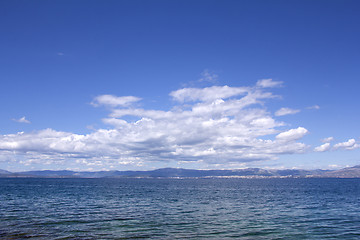 Image showing Panorama sky with clouds and water of sea