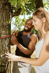 Image showing Young multiethnic international couple outdoors