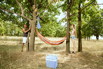 Image showing Young multiethnic international couple outdoors