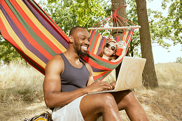 Image showing Young multiethnic international couple outdoors