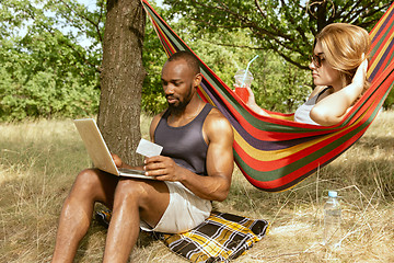 Image showing Young multiethnic international couple outdoors