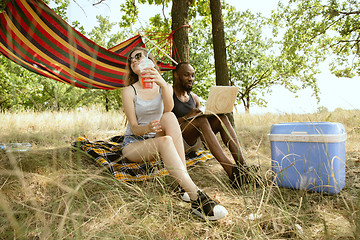 Image showing Young multiethnic international couple outdoors