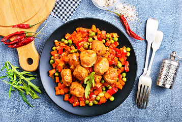 Image showing vegetables with meatballs