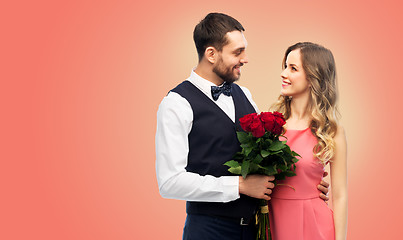 Image showing couple with bunch of flowers on valentines day