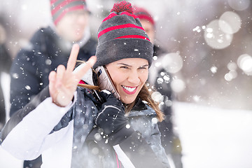 Image showing portrait of young woman in beautiful winter landscape