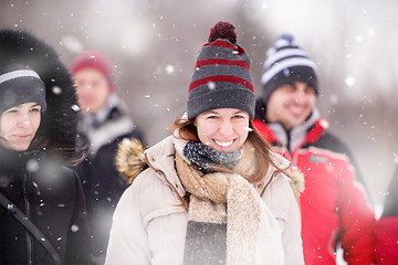 Image showing Portrait of young woman on snowy winter day