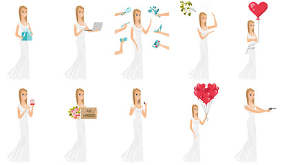 Image showing Vector set of illustrations with bride character.