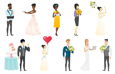Image showing Bride and groom vector illustrations set.