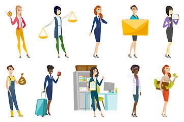 Image showing Business woman, stewardess, doctor profession set.