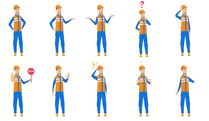 Image showing Caucasian builder vector illustrations set.