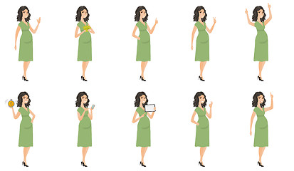 Image showing Caucasian pregnant woman vector illustrations set.