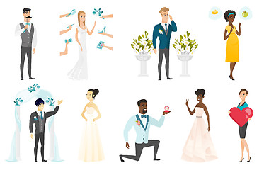 Image showing Bride and groom vector illustrations set.