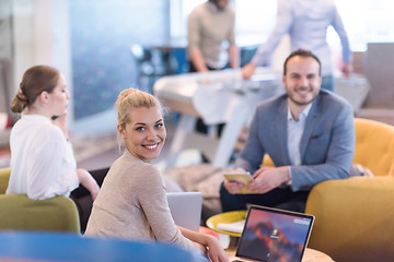 Image showing Startup Business Team At A Meeting at modern office building