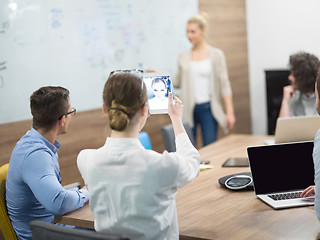 Image showing Startup Business Team At A Meeting at modern office building