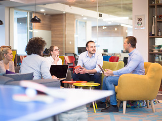 Image showing Startup Business Team At A Meeting at modern office building