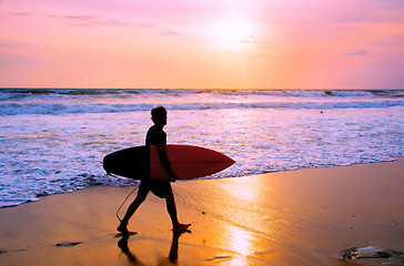 Image showing Surfer at Balinese beach, Indonesia
