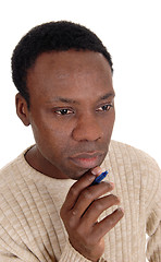 Image showing Close up portrait of African man looking thoughtful