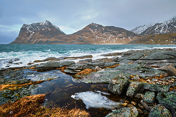 Image showing Rocky coast of fjord in Norway