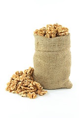 Image showing Walnuts in burlap bag. 