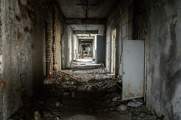 Image showing Abandoned hallway of Pripyat Hospital, Chernobyl Excusion zone 2019