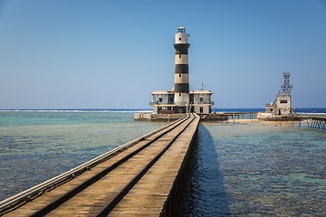 Image showing Long pier with lighthouse at the end