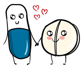 Image showing Two medicine pills holding hands in love vector illustration on 