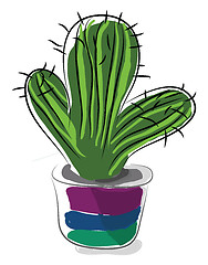 Image showing Painting of a cactus plant in a bright flower pot vector color d