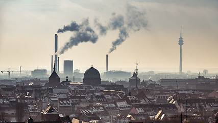 Image showing Nuremberg panoramic view with smoking chimneys