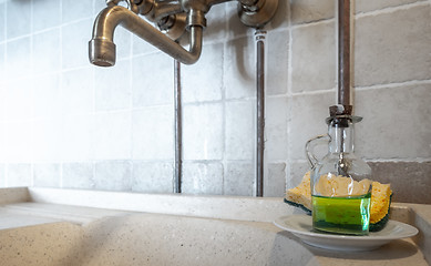 Image showing vintage dishwashing sink in a kitchen in Italy