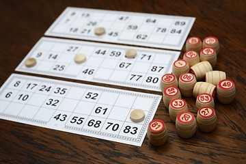 Image showing cards and kegs for lotto game on the table