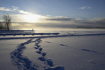 Image showing fog over winter lake in finland