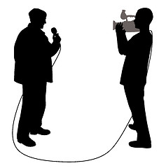 Image showing Journalist news reporter and cameraman making reportage