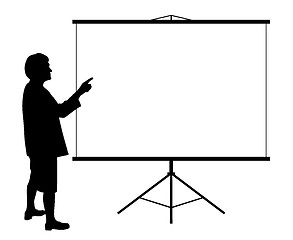 Image showing Woman showing presentation on projection screen