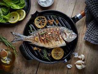 Image showing fish on grilling pan