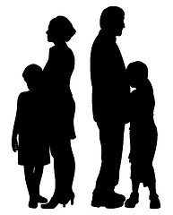 Image showing Divorced separated parents with two sad unhappy separated children