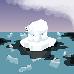 Image showing White Bear With Plastic Garbage In The Water