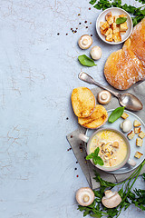 Image showing Creamy soup with mushrooms and chicken.